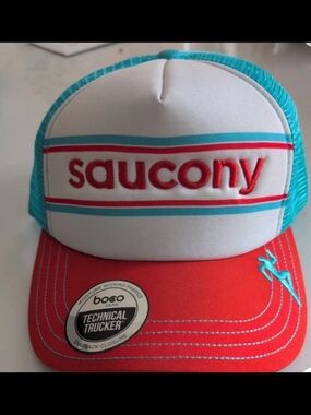 Saucony Technical Trucker Cap Snapback Boco Gear Mesh Foam White Orange